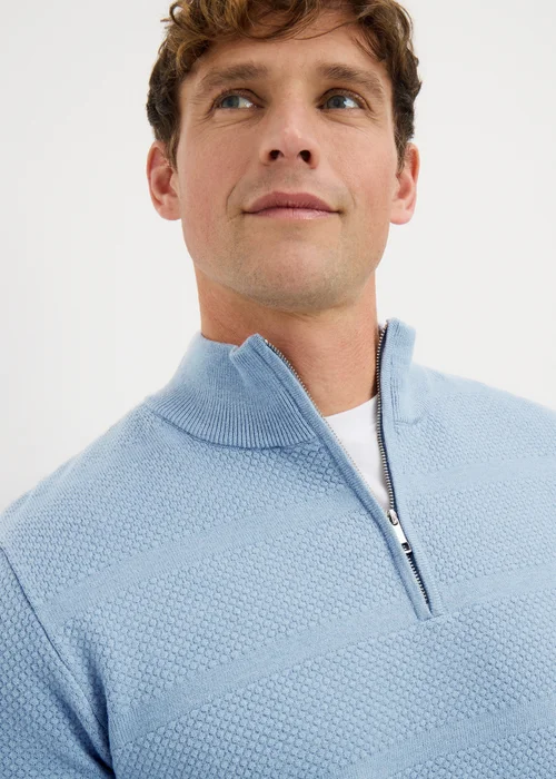 Blue Textured 1/4 Zip Jumper - Extra Large Image 2