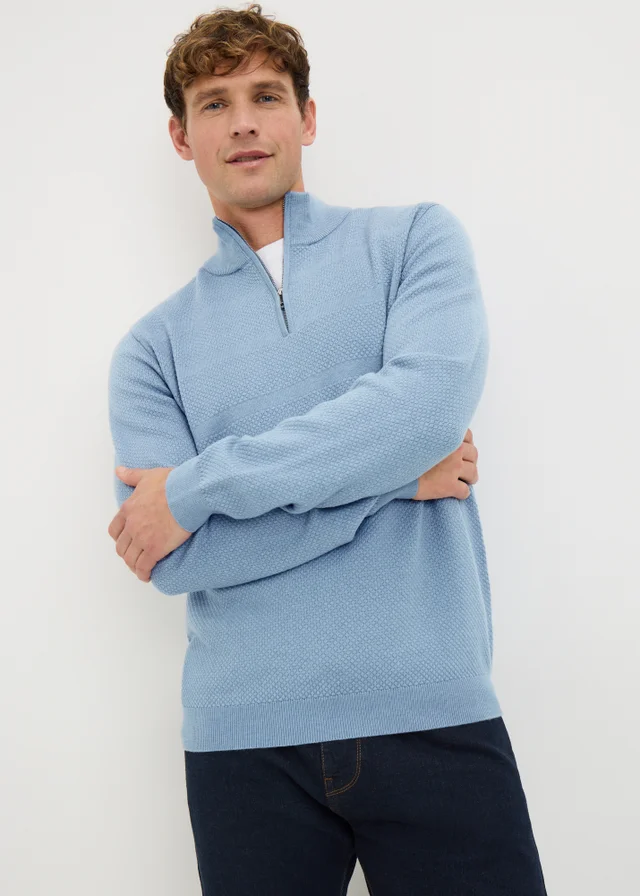 Blue Textured 1/4 Zip Jumper