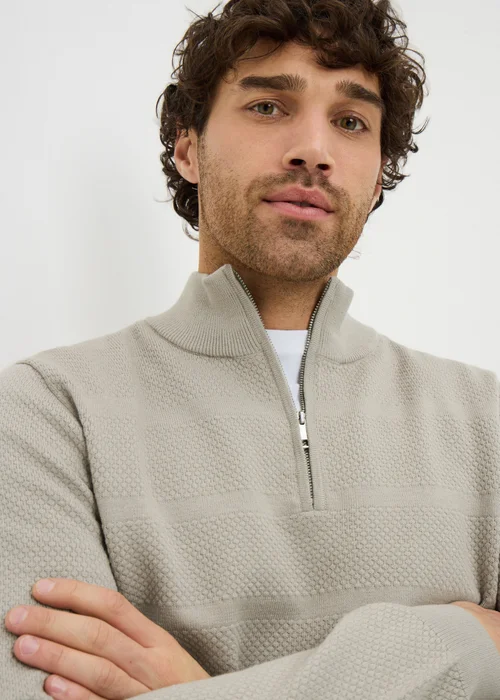 Beige Textured 1/4 Zip Jumper - XXL Image 3