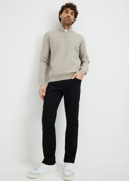 Beige Textured 1/4 Zip Jumper - XXL Image 2