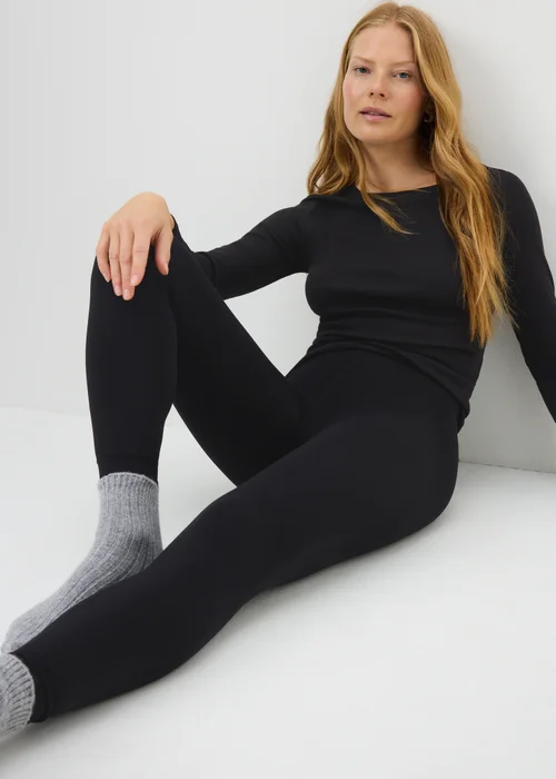 Black Faux Fur Lined Leggings - M Image 1