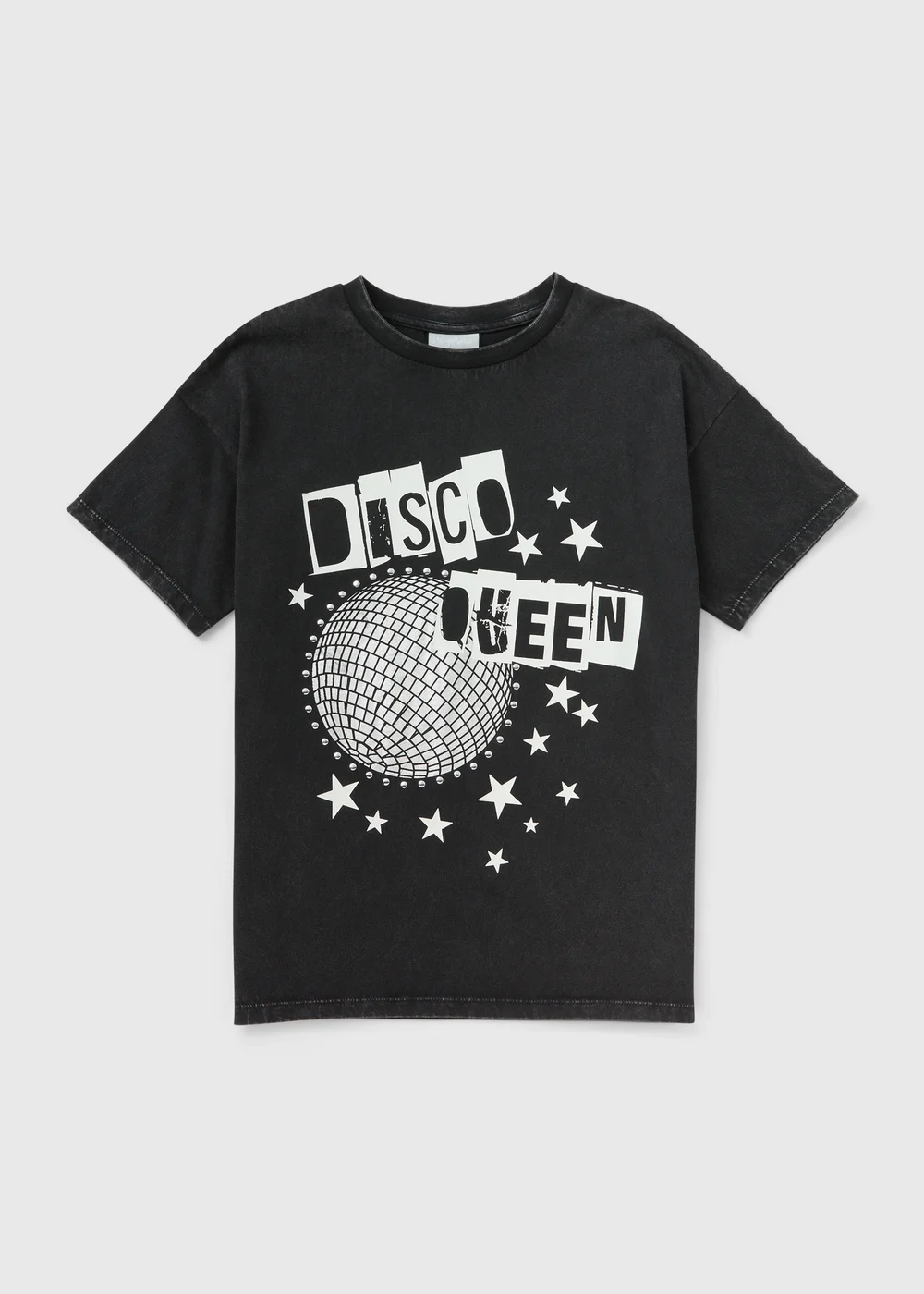 Girls Black Acid Wash Discoqueen T-Shirt (7-15yrs) - Age 15 Years Image 1