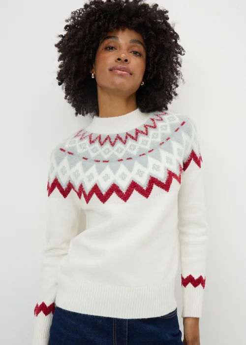 White Sparkle Fair Isle Fluffy Jumper - 3XL Image 2