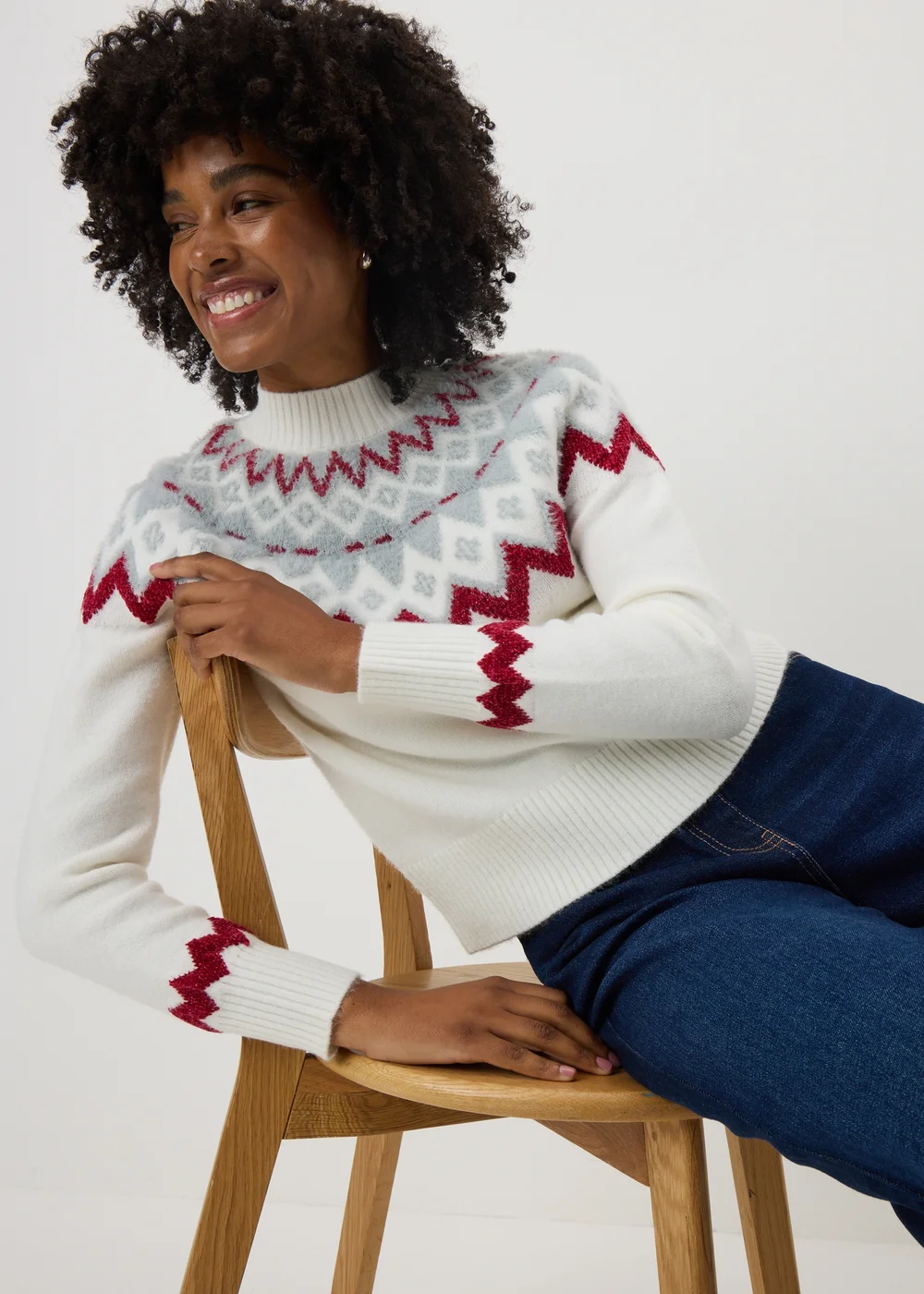 White Sparkle Fair Isle Fluffy Jumper - 3XL Image 1