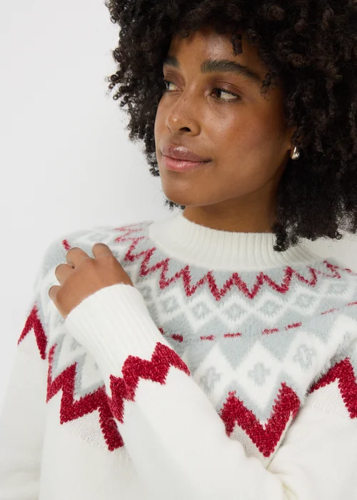 White Sparkle Fair Isle Fluffy Jumper - 3XL Image 3