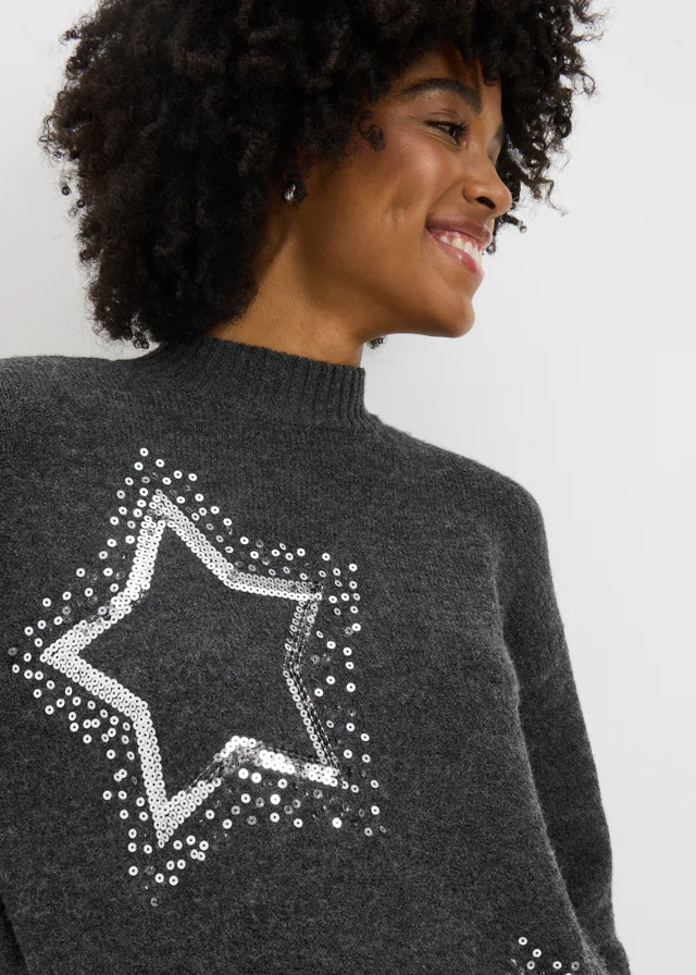 Charcoal Sequin Star Tunic Jumper