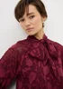 Burgundy Jacquard Tie Neck Mini Smock Dress - 22 Image 2