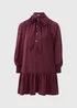 Burgundy Tie Neck Satin Mini Dress - 8 Image 3