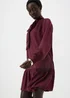 Burgundy Tie Neck Satin Mini Dress - 8 Image 1