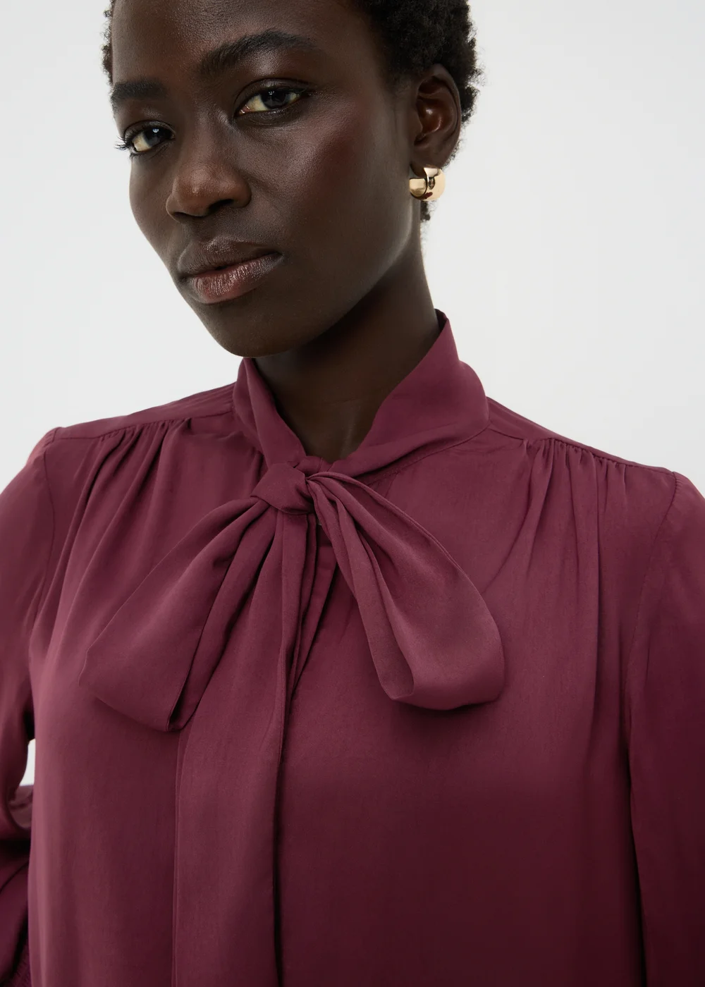 Burgundy Tie Neck Satin Mini Dress - 8 Image 2