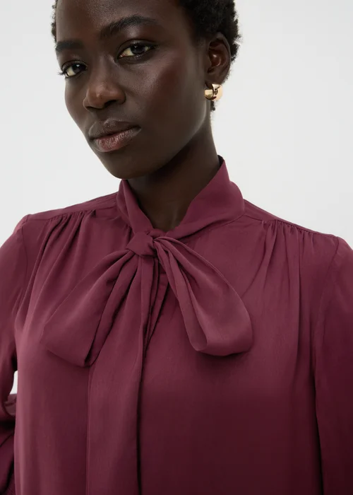 Burgundy Tie Neck Satin Mini Dress - 8 Image 2