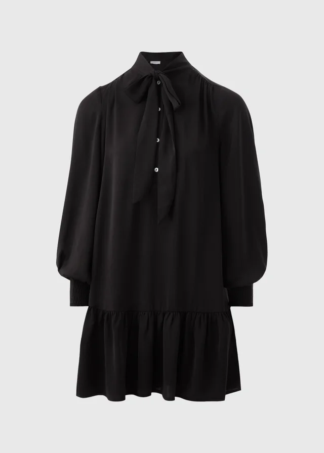 Black Tie Neck Satin Mini Dress