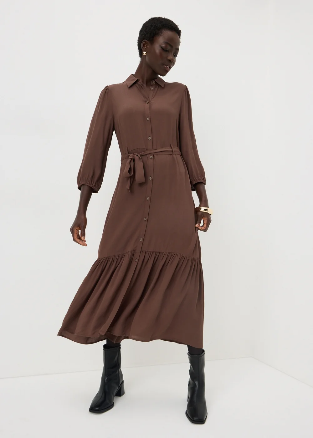 Brown Midi Shirt Dress - 20 Image 1