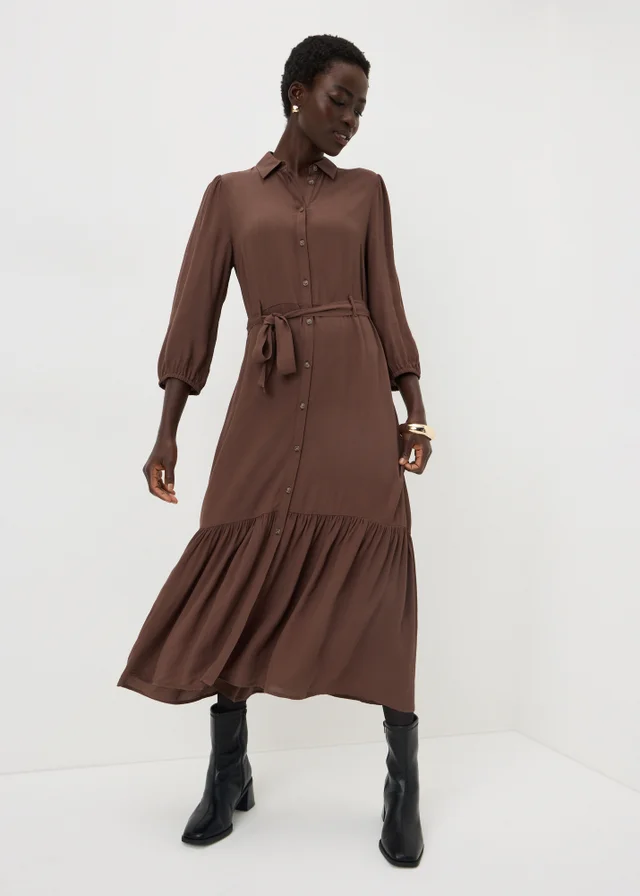 Brown Midi Shirt Dress