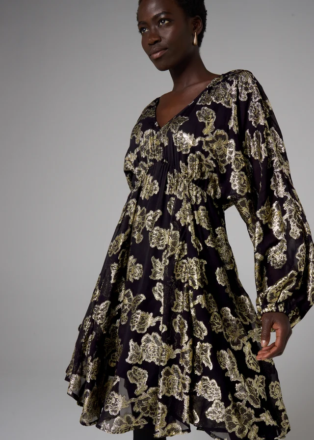 Et Vous Gold Jacquard Floral Mini Dress