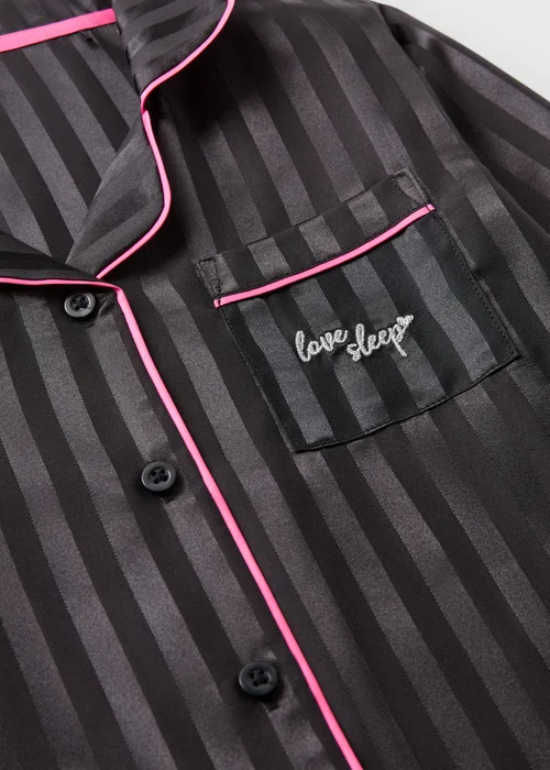 Girls Black Satin Jacquard Pyjama Set (4-13yrs) - Age 4 Years Image 2