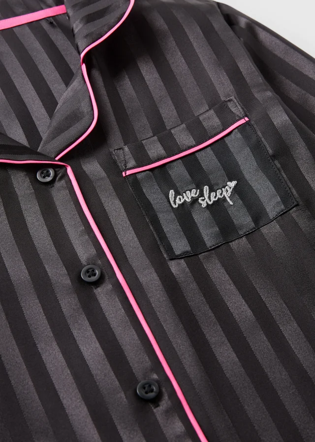 Girls Black Satin Jacquard Pyjama Set (4-13yrs)