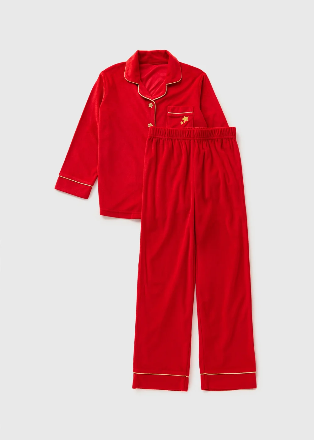Girls Red Velour Christmas Button Up Pyjamas (7-13yrs) - Age 7 Years Image 1