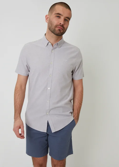 Threadbare Taupe Oxford Cotton Slim Fit Short Sleeve Shirt - 2XL Image 1