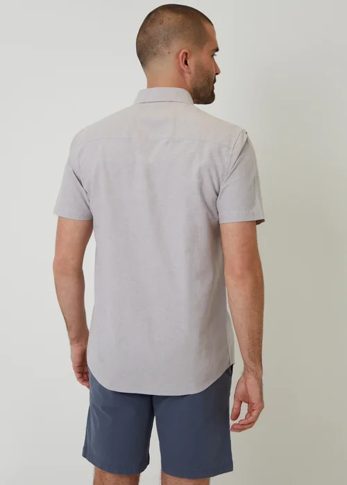 Threadbare Taupe Oxford Cotton Slim Fit Short Sleeve Shirt - 2XL Image 2