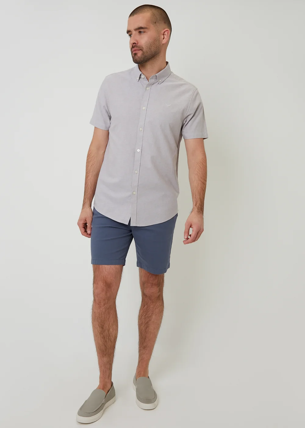 Threadbare Taupe Oxford Cotton Slim Fit Short Sleeve Shirt - 2XL Image 4