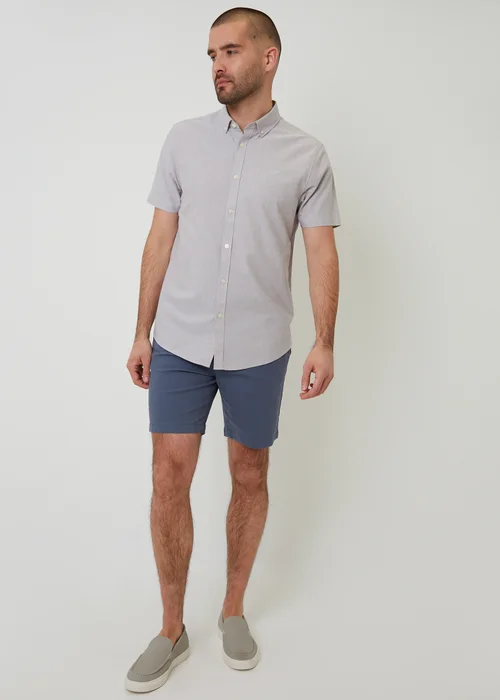 Threadbare Taupe Oxford Cotton Slim Fit Short Sleeve Shirt - 2XL Image 4