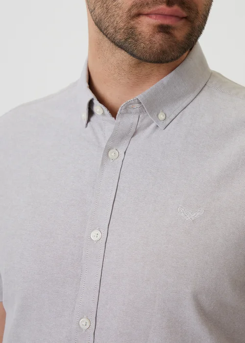 Threadbare Taupe Oxford Cotton Slim Fit Short Sleeve Shirt - 2XL Image 3