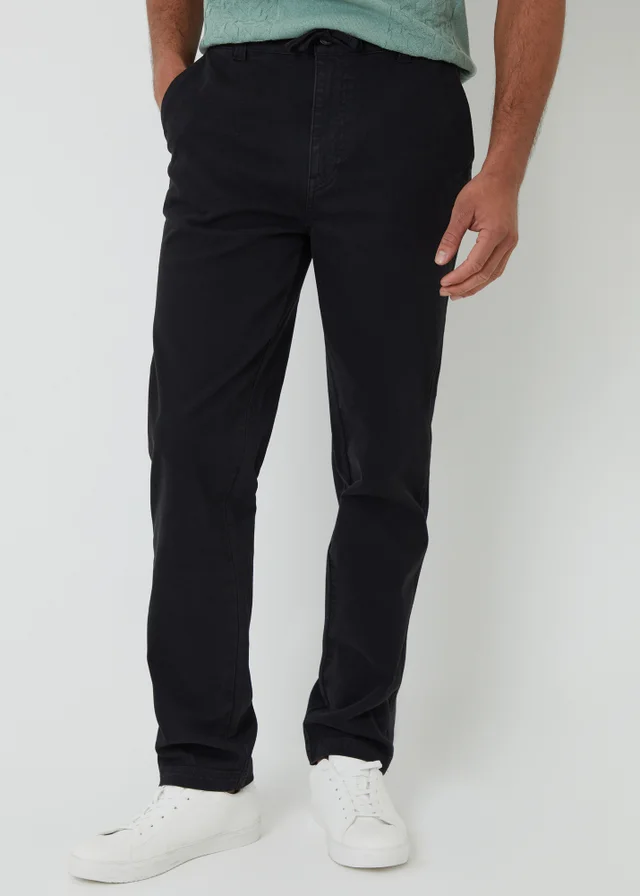 Threadbare Black Cotton Elasticated Waist Chino Trousers