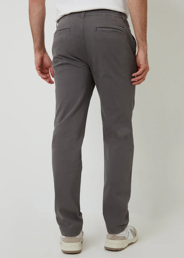 Threadbare Dark Grey Cotton Elasticated Waist Chino Trousers