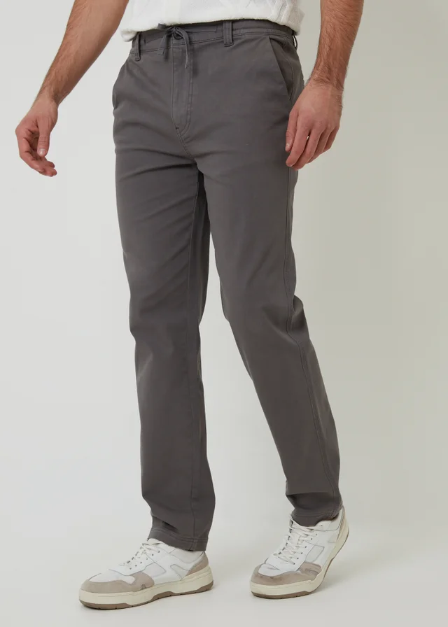Threadbare Dark Grey Cotton Elasticated Waist Chino Trousers