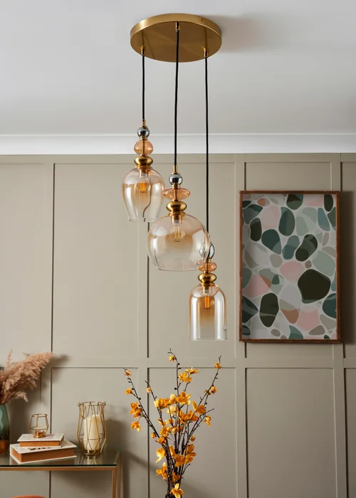 BHS Lighting Teyana Brass Glass 3 Light Cascade (65-100cm x 37cm) - One Size Adjustable Image 2