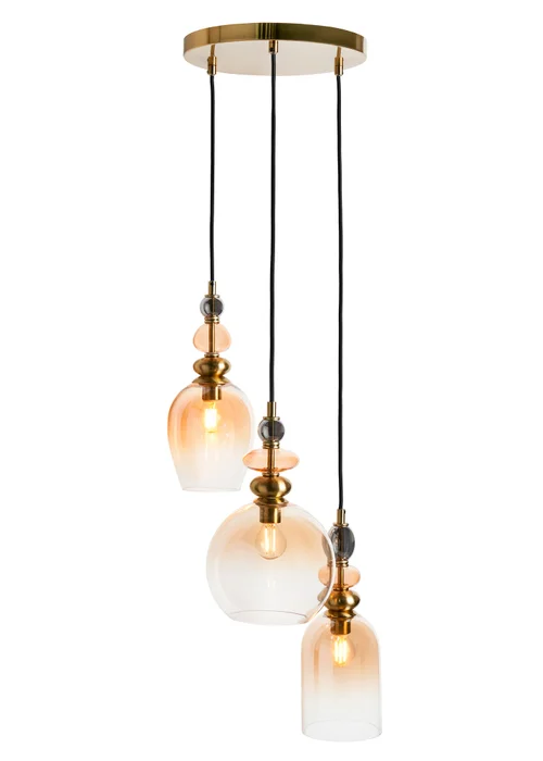 BHS Lighting Teyana Brass Glass 3 Light Cascade (65-100cm x 37cm) - One Size Adjustable Image 5