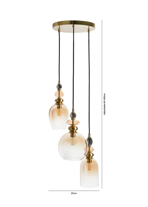 BHS Lighting Teyana Brass Glass 3 Light Cascade (65-100cm x 37cm) - One Size Adjustable Image 6