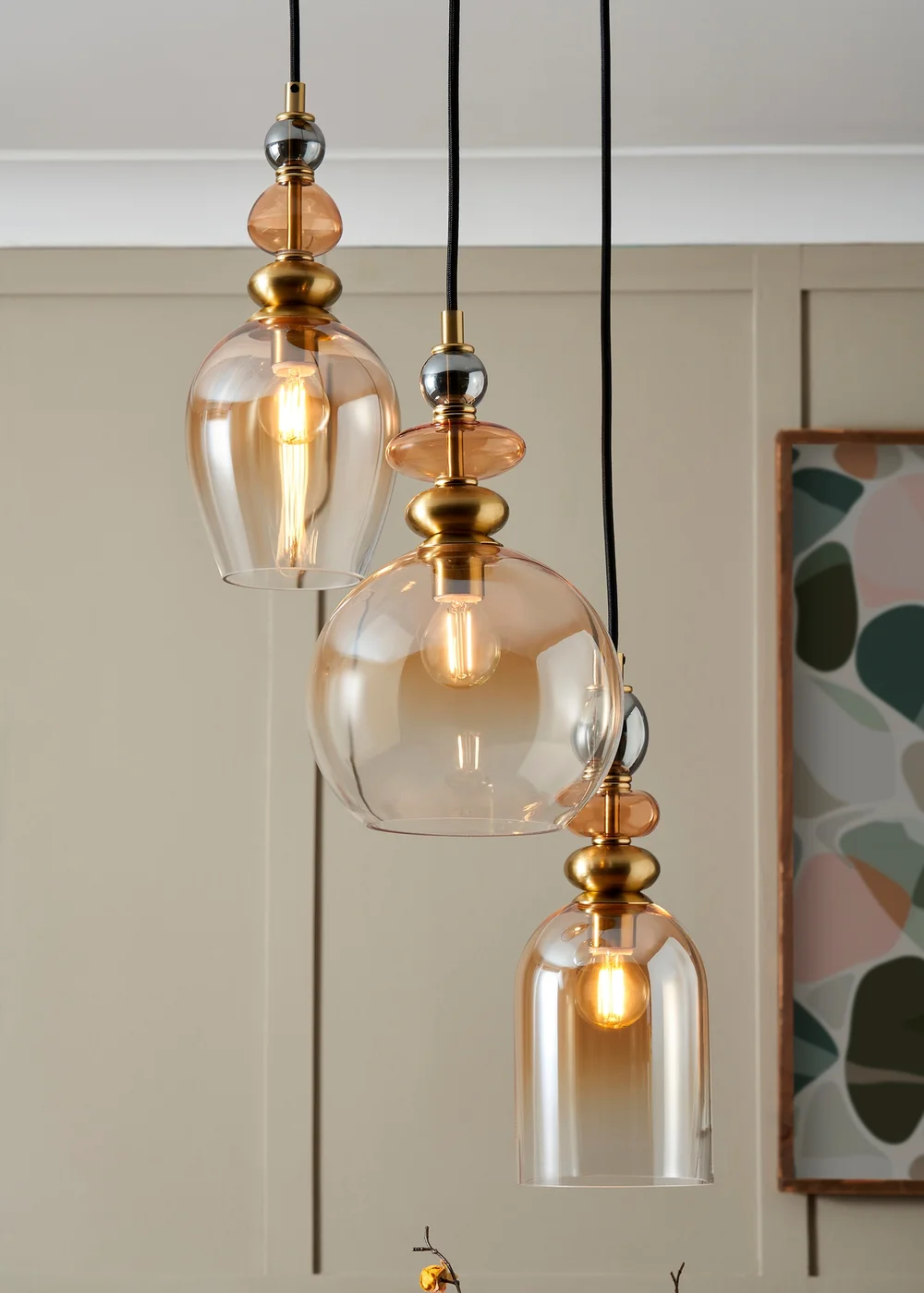 BHS Lighting Teyana Brass Glass 3 Light Cascade (65-100cm x 37cm) - One Size Adjustable Image 3