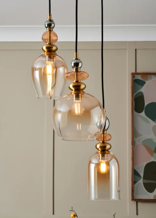 BHS Lighting Teyana Brass Glass 3 Light Cascade (65-100cm x 37cm) - One Size Adjustable Image 3