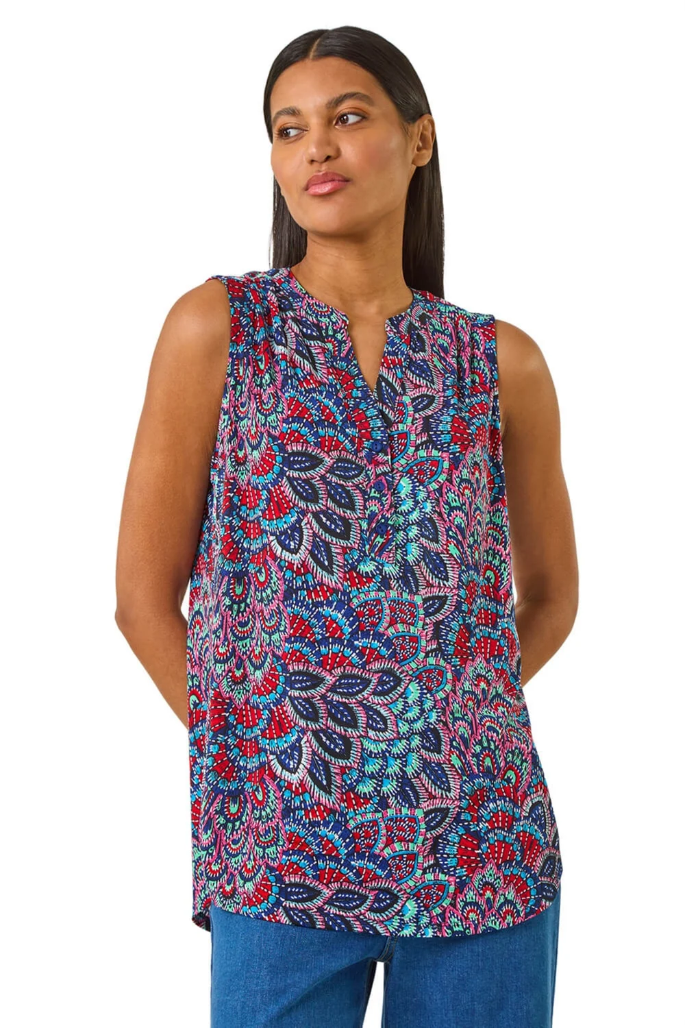 Roman Blue Abstract Print Stretch Vest Top - Size 16 Image 1