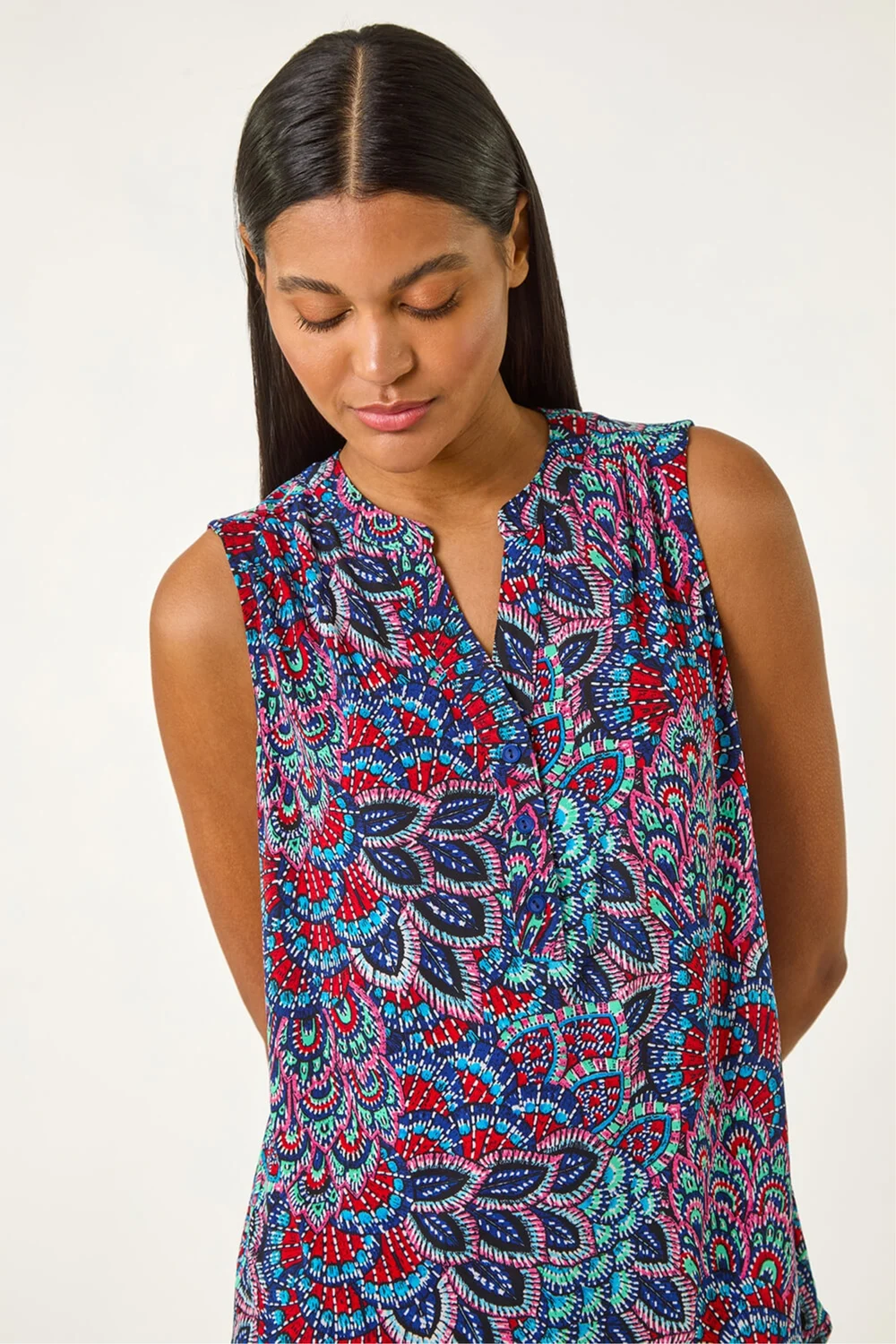 Roman Blue Abstract Print Stretch Vest Top - 16 Image 1