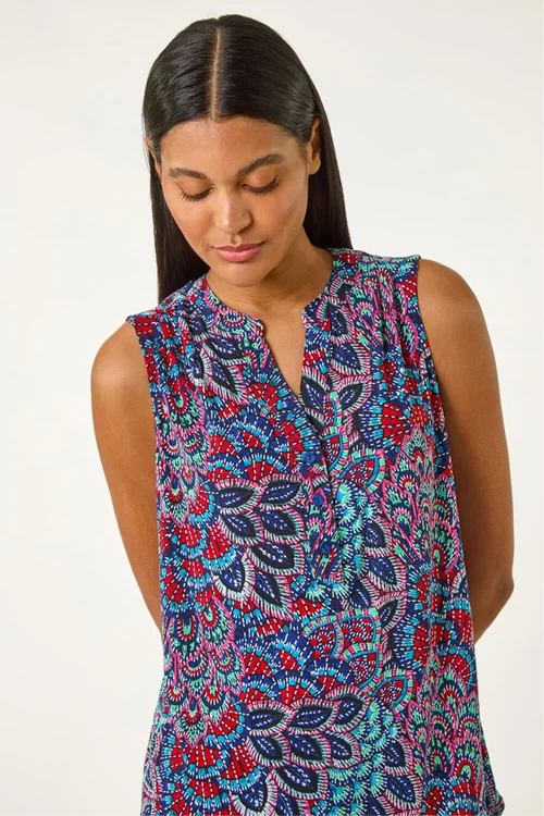 Roman Blue Abstract Print Stretch Vest Top - 16 Image 1