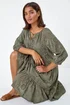 Roman Khaki Cotton Broderie Tiered Smock Dress - Size 18 Image 3