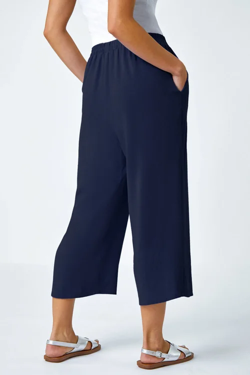Roman Navy Petite Linen Mix Wide Cropped Trousers - 16 Image 4