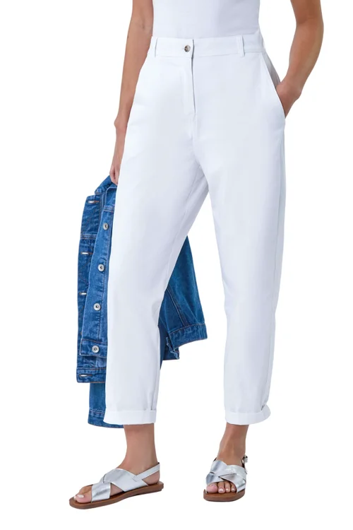 Roman White Petite Cotton Blend Stretch Chino Trousers - 10 Image 2