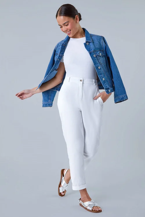 Roman White Petite Cotton Blend Stretch Chino Trousers - 10 Image 3