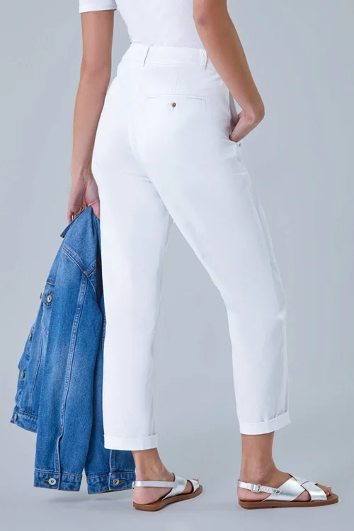 Roman White Petite Cotton Blend Stretch Chino Trousers - 10 Image 4
