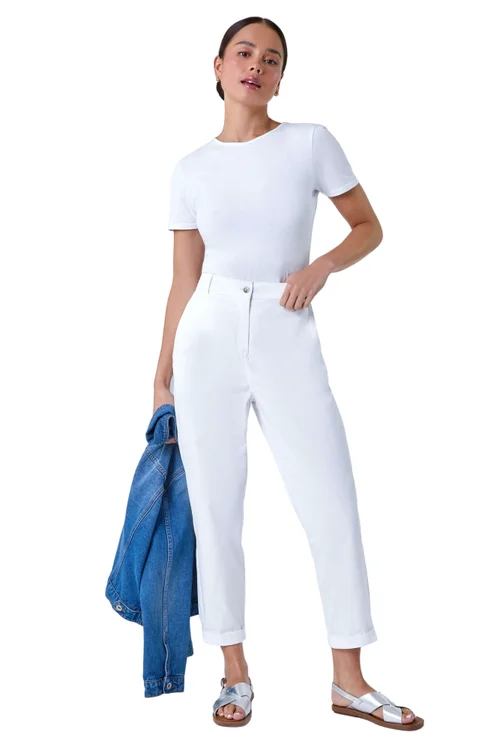 Roman White Petite Cotton Blend Stretch Chino Trousers - 10 Image 1