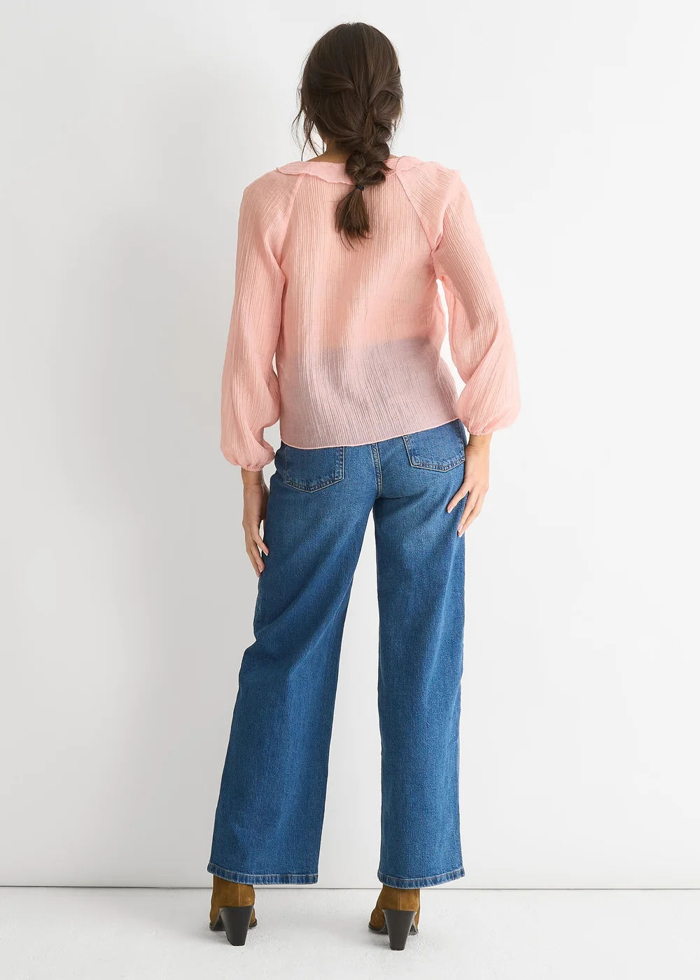 Gini London Pink Long Sleeeves Tie Detail Ruffle Blouse - Size 8 Image 2