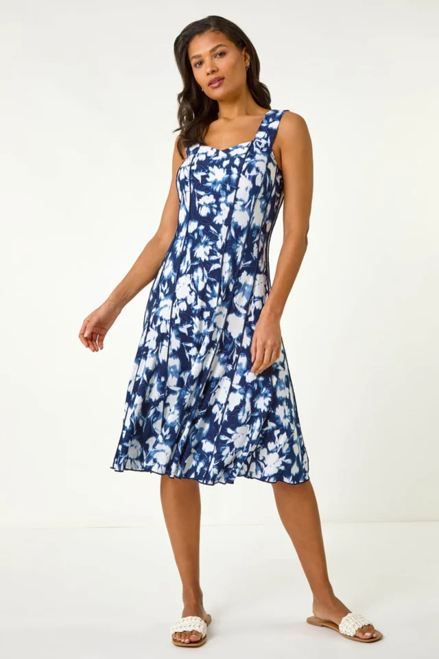 Roman Navy Stretch Abstract Panelled Short Dress