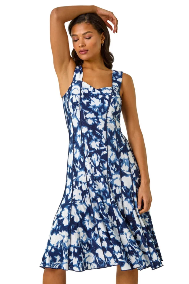 Roman Navy Stretch Abstract Panelled Short Dress