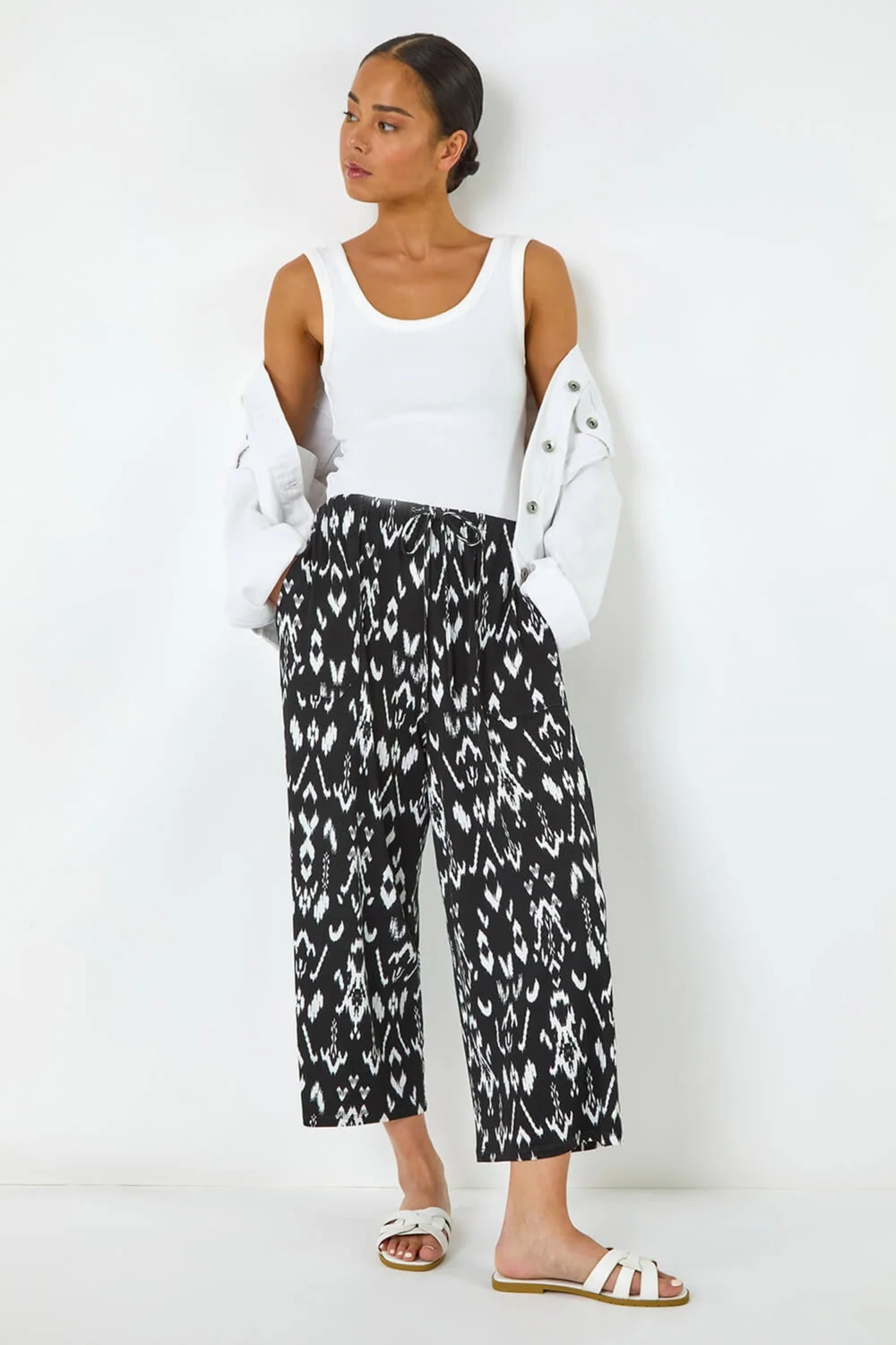 Roman Black Petite Aztec Print Stretch Trouser - 16 Image 3