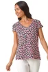 Roman Pink Petite Floral Print Crinkle V Neck Top - Size 12 Image 1