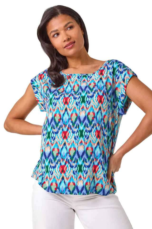 Roman Blue Abstract Print Shell Top